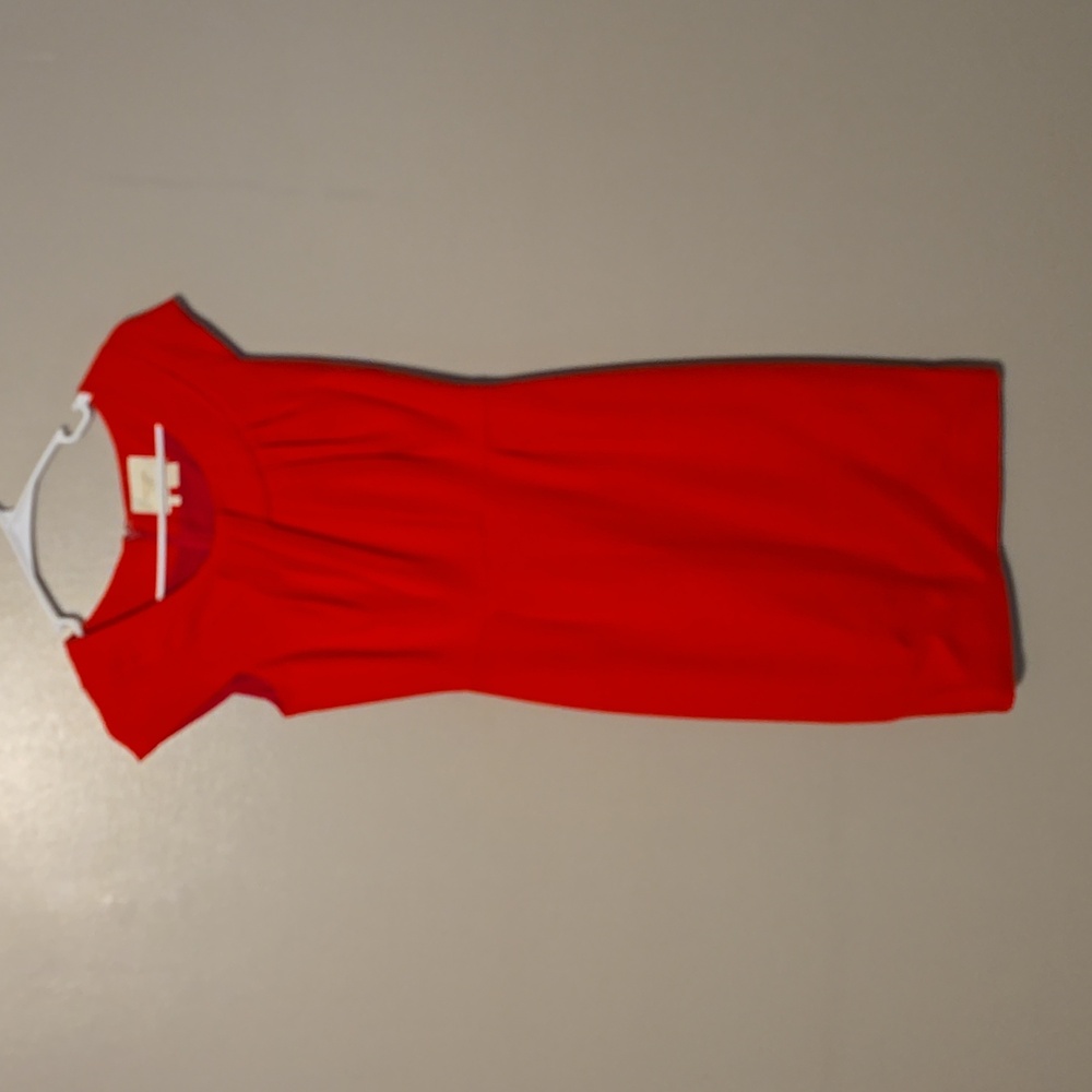 Kate Spade Red Short Sleeve Pleated Neckline Sheath Lined Dress Size 0 - Picture 2 of 5